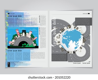 Páginas de la revista del horizonte de la ciudad. Vector 