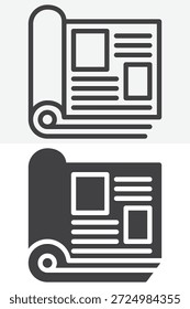 Conjunto de iconos de páginas de revista en diferentes estilos. Icono de línea, contorno y Vector sólido con trazo editable. Signo y símbolo de publicación para el icono de contenido editorial.