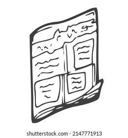 Magazine, reading. Vector illustration on a white isolated background. Hand-drawn, contoured doodle drawing. Element for graphic design, decoration, sticker, print.