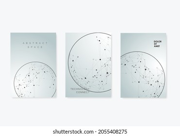 Magazine science. Vector poster polygon page. Network, modern mesh tech circles line. Layout technology. Geometric template digital dot