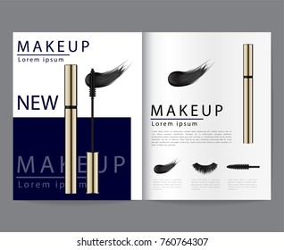 magazine Set of various mascara brushes with mascara strokes isolated  background