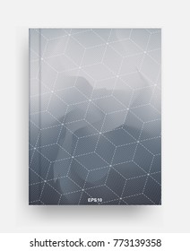 Magazine template background with cover of halftone geometric wireframe pattern  background. Vector illustration.