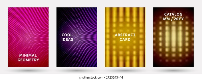 Magazine templates vector set. Cool halftone brochure covers. Dots halftone texture front pages geometric design. Gradient backgrounds cover page layouts. Nise dots texture backdrops.