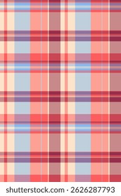 Tela de Vector de la revista, comprobación hermosa del patrón a cuadros. Fondo de textura de tartán sin fisuras de yarda en paleta de colores rojo y pastel.