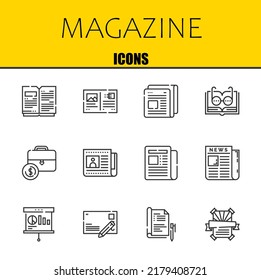 magazine vector line icons set. open book, postcard and newspaper Icons. Thin line design. Modern outline graphic elements, simple stroke symbols stock illustration