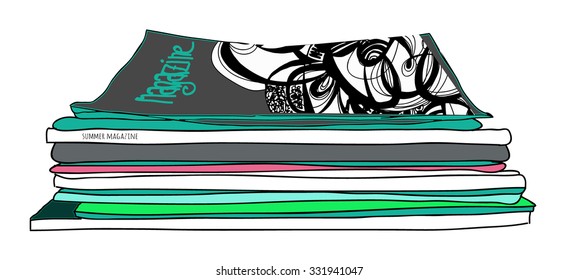 Magazines in hand drawn style