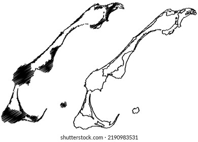 Magdalen Islands (Canada, Quebec Province, North America, Gulf of Saint Lawrence) map vector illustration, scribble sketch Iles de la Madeleine Menagoesenog map