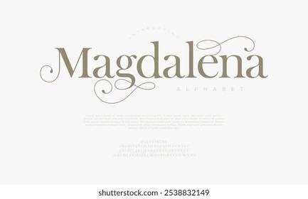 Magdalena typography beauty fashion elegante minimalista serif italic Fuentes decorativas de boda vintage retro logos. Logotipo de alfabeto de fuente de lujo mínimo. Ilustración vectorial