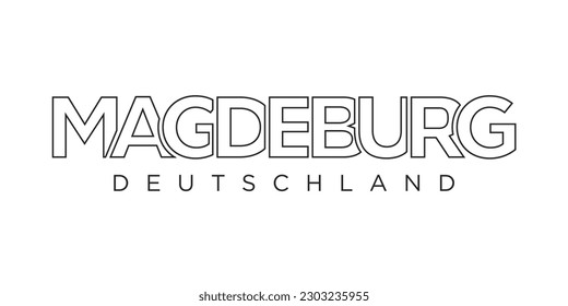 Magdeburg Deutschland, modern and creative vector illustration design featuring the city of Germany as a graphic symbol and text element, set against a white background