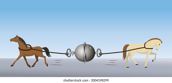 Magdeburg experiment. demonstration model of magdeburg spheres. atmospheric pressure. pressure and lifting force. pressure and buoyancy. magdeburg