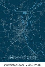 Magdeburg, Germany artistic blueprint map poster