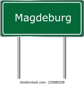 Magdeburg , Germany , road sign green vector illustration, road table