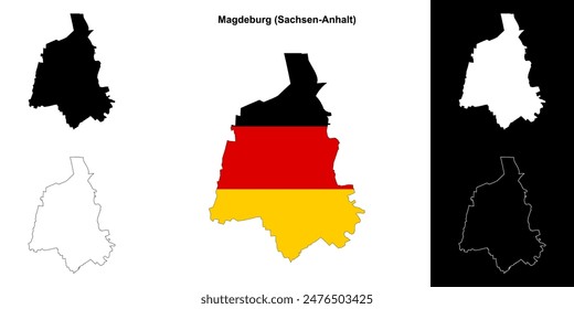 Magdeburg (Sachsen-Anhalt) blank outline map set