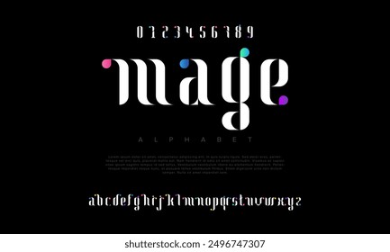 Mage creative modern geometric urban alphabet font. Digital abstract futuristic, game, techno, robot, music, logo, sport, minimal technology typography. Simple numeric vector illustration