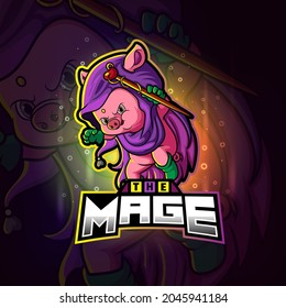 The mage pig esport mascot design of illustration