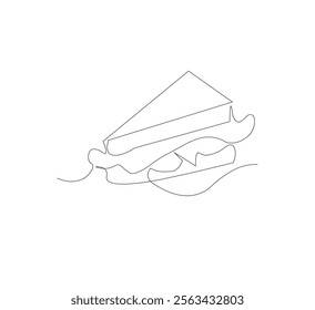 mage of a slice of Cheese Sandwich in linear hand drawn style on a white background