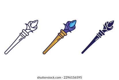 Mage stick line and solid illustration icon