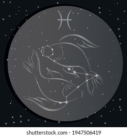 mage of the zodiac sign Pisces on a background of the night dark sky. Sagittarius constellation