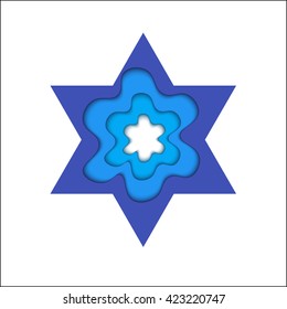 Magen, Star and shield of David with shadow. The day of Jerusalem. Judah vector religious symbol.