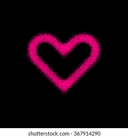 Magenta abstract heart sign badge, Valentines day blank button template with grain, noise, dotwork, halftone, grunge texture for logo, banners, labels, web, prints. 14th february. Vector illustration.