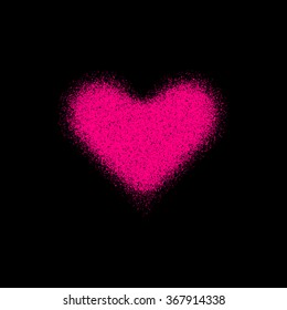 Magenta abstract heart sign badge, Valentines day blank button template with grain, noise, dotwork, halftone, grunge texture for logo, banners, labels, web, prints. 14th february. Vector illustration.
