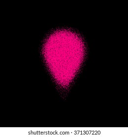 Magenta abstract map pointer badge, GPS button with with grain, noise, dotwork, halftone, grunge texture for logo, design concepts, banners, applications, apps, and prints. Vector illustration.