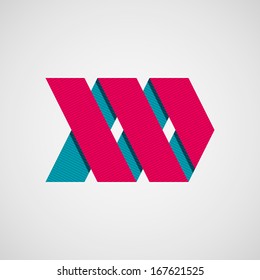 Magenta abstract right ribbon arrow sign with flat designed shadow and light background for internet sites, user interfaces (ui), applications (apps) and business presentations. Vector illustration.