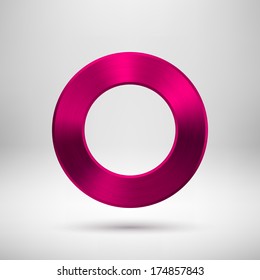 Magenta abstract technology blank donut button template with metal texture (chrome, steel, silver, copper), realistic shadow and light background for web user interfaces (UI) and applications (apps).