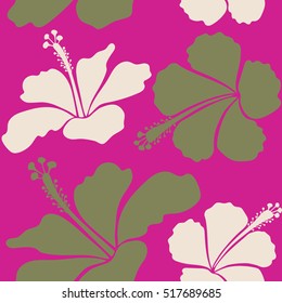 Magenta, beige and brown Hibiscus background. Aloha hawaiian shirt vector.