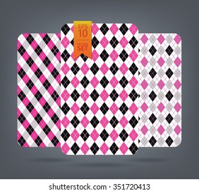 Magenta and black argyle and chevron patterns. Golf theme background. 