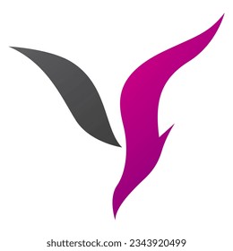 Magenta and Black Diving Bird Shaped Letter Y Icon on a White Background