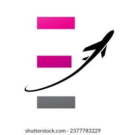 Magenta and Black Futuristic Letter E Icon with an Airplane on a White Background