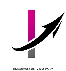 Magenta and Black Futuristic Letter I Icon with an Arrow on a White Background