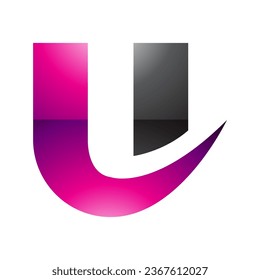 Magenta and Black Glossy Bold Curvy Shaped Letter U Icon on a White Background