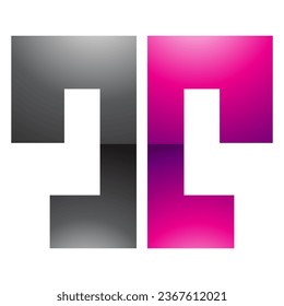 Magenta and Black Glossy Bold Split Shaped Letter T Icon on a White Background