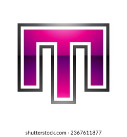 Magenta and Black Glossy Letter M Icon with an Outer Stripe on a White Background