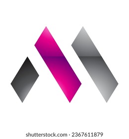 Magenta and Black Glossy Letter M Icon with Rectangles on a White Background