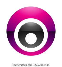Magenta and Black Glossy Letter O Icon with Nested Circles on a White Background