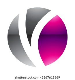 Magenta and Black Glossy Letter O Icon with a V Shape on a White Background