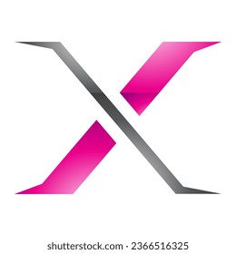 Magenta and Black Glossy Pointy Tipped Letter X Icon on a White Background
