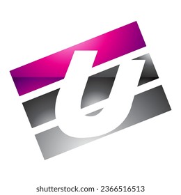 Magenta and Black Glossy Rectangular Shaped Letter U Icon on a White Background