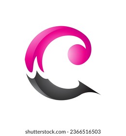 Magenta and Black Glossy Round Curly Letter C Icon on a White Background