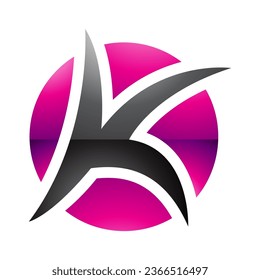 Magenta and Black Glossy Round Pointy Letter K Icon on a White Background