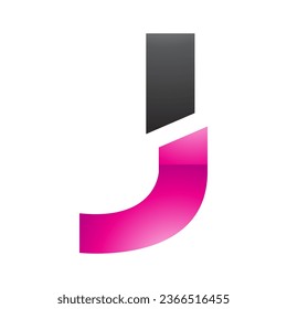 Magenta and Black Glossy Split Shaped Letter J Icon on a White Background