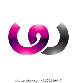 Letra magenta y negra con forma de primavera brillante icono W en un fondo blanco