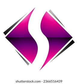 Magenta and Black Glossy Square Diamond Shaped Letter S Icon on a White Background