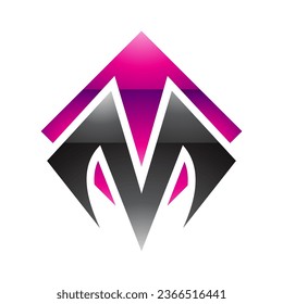 Magenta and Black Glossy Square Diamond Shaped Letter M Icon on a White Background