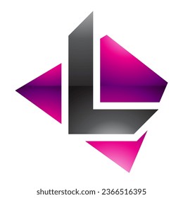 Magenta and Black Glossy Trapezium Shaped Letter L Icon on a White Background