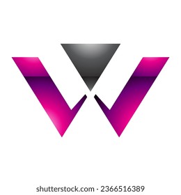 Magenta and Black Glossy Triangle Shaped Letter W Icon on a White Background