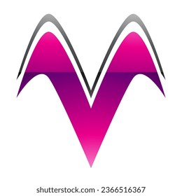 Magenta and Black Glossy Wing Shaped Letter V Icon on a White Background